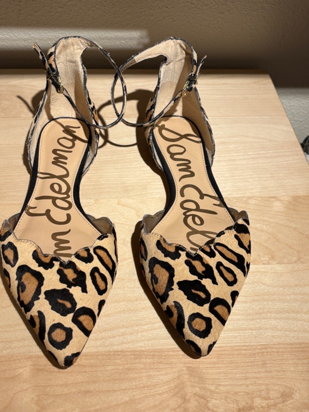 Sam Edelman Leopard Print Pointed Toe Ankle Strap Flats - Size 11